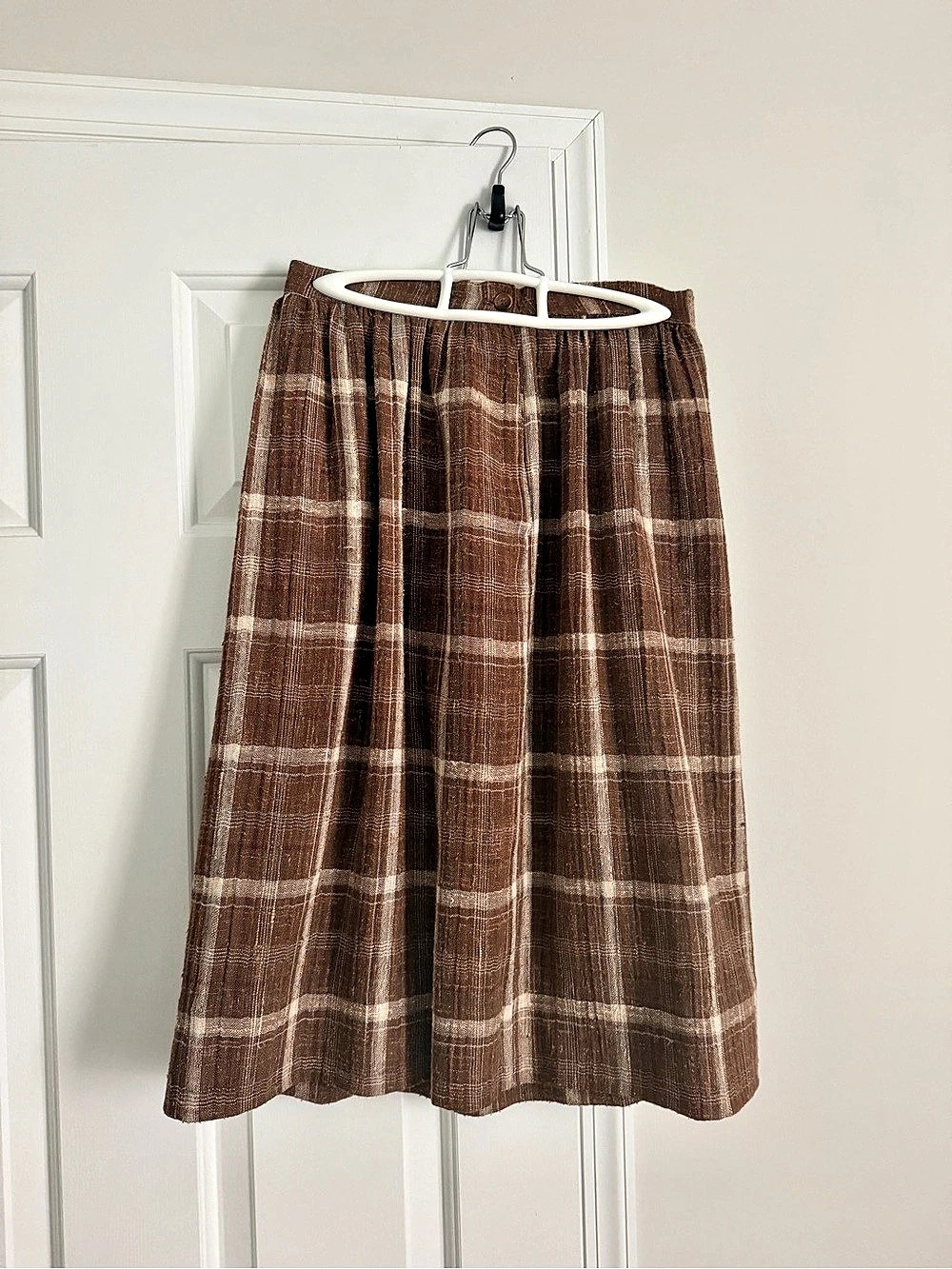 Vintage ACT III Brown Plaid Midi Skirt Size Small